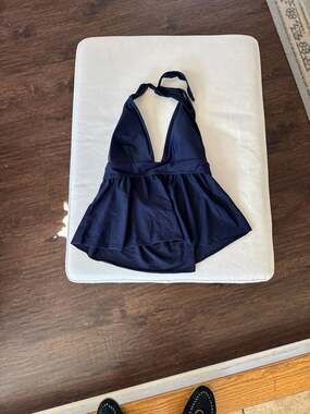 J.Crew Navy Blue Deep V-Neck Halter Peplum Tankini Swim Top